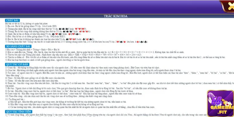 Luật và cách chơi bài Trác kim hoa tại 68 game bài