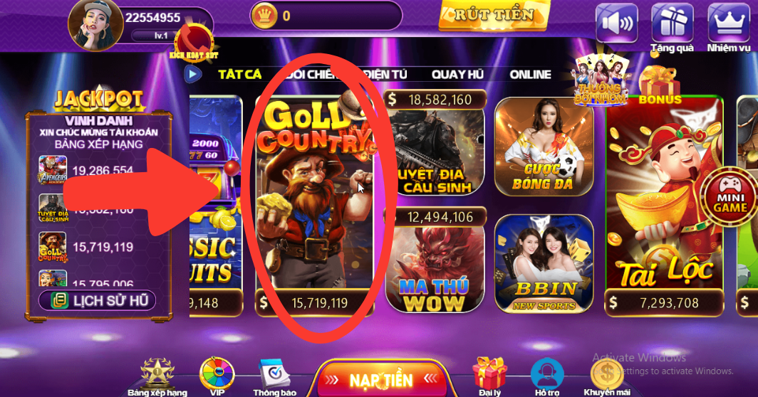 Chọn game Gold Country tại trang chủ của 68 Game bài.