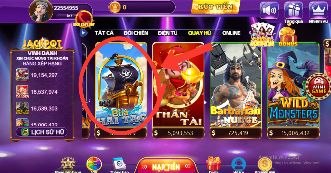 Chọn Game Pirate King trong mục quay hũ của 68 Game Bài.